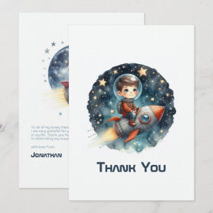 Stellar Boy Space Rocket Thank You Card