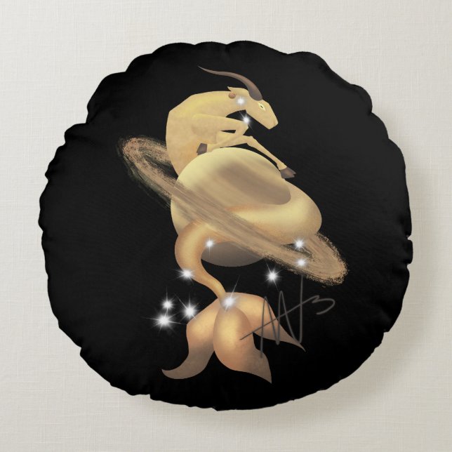 Stellar Capricorn Saturn Zodiac Round Cushion (Front)