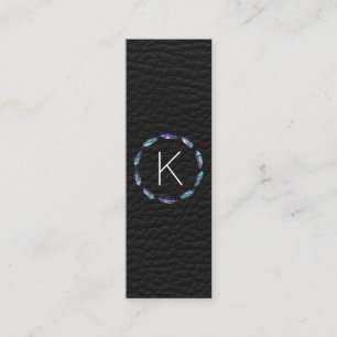 Stellar Feather Pattern with Leather Monogram Mini Business Card