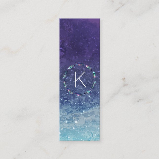 Stellar Feather Pattern with Monogram Mini Business Card (Front)