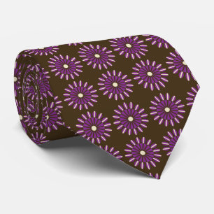 Stellar Geometric Floral Brown & Violet Two-Sided Tie