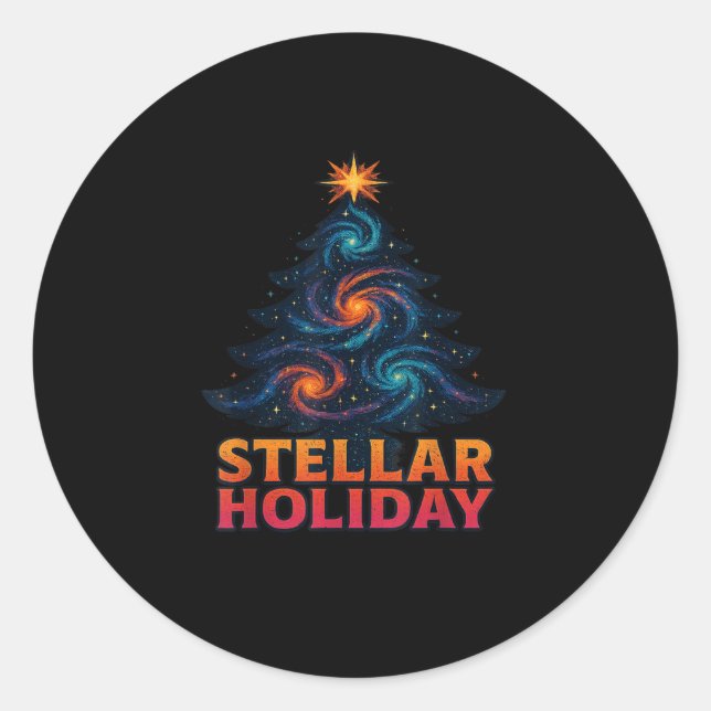 Stellar Holiday Christmas Tree Holiday Season  Classic Round Sticker (Front)