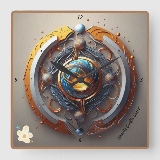 "Stellar Ignition" Square Wall Clock (Front)