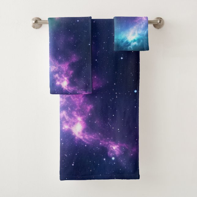Stellar Illumination: Nebula with Glowing Stars Bath Towel Set (Insitu)