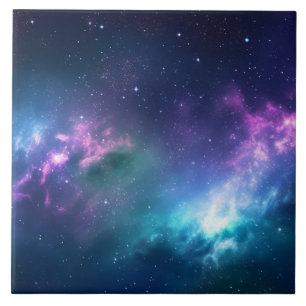 Stellar Illumination: Nebula with Glowing Stars Ceramic Tile