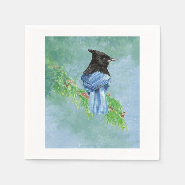 Stellar Jay Bird Farmhouse Rustic Country Art  Napkin (Front)