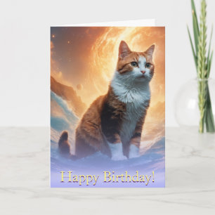 Stellar Surf: Calico Cat's Cosmic Space Wave Card