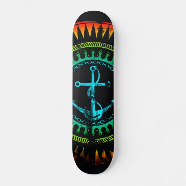 StellaRoot Anchor Down Gradient Grunge Distressed Skateboard (Front)