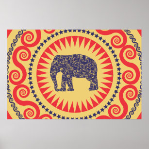 StellaRoot Damask Elephant Vinatge Preppy Burnt Poster