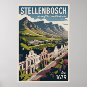 Stellenbosch South Africa Retro Travel Poster