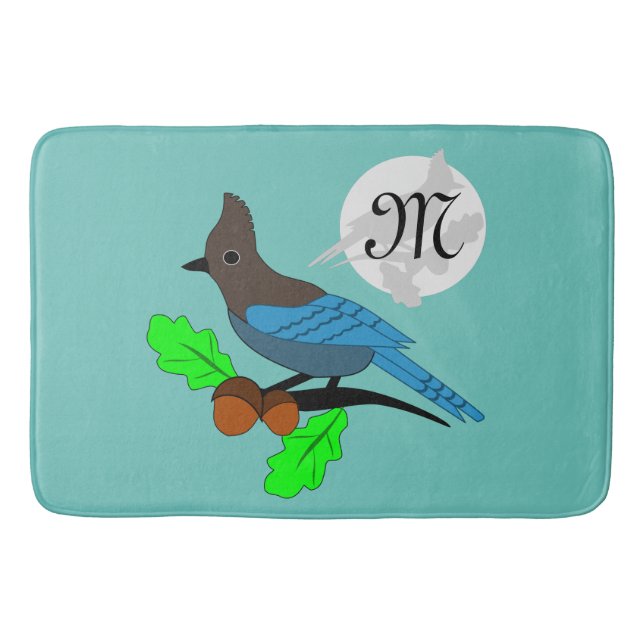Steller Blue Jay Monogram Bath Mat (Front)