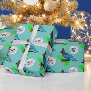 Steller Blue Jay Monogram Wrapping Paper