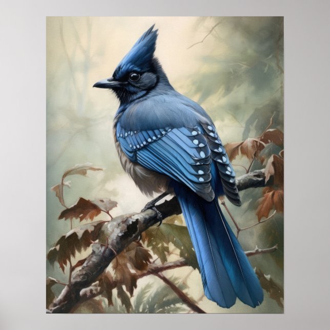 Steller's Jay Bird Art Print Poster  (Front)