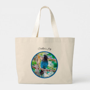 Steller's Jay in Forest Original Photograph Large Tote Bag