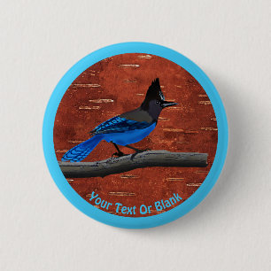 Steller's Jay On Inner Birch Bark 6 Cm Round Badge