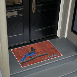 Steller's Jay On Inner Birch Bark Doormat