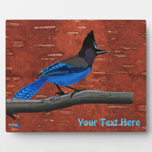 Steller's Jay On Inner Birch Bark Plaque