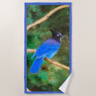 Steller's Jay Painting - Original Bird Art Beach Towel