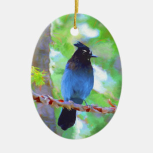 Steller's Jay Painting - Original Bird Art Ceramic Ornament
