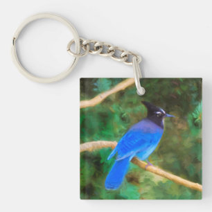 Steller's Jay Painting - Original Bird Art Key Ring