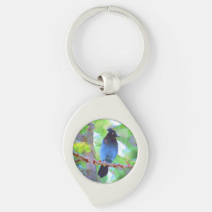 Steller's Jay Painting - Original Bird Art Key Ring