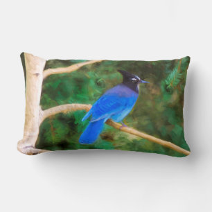 Steller's Jay Painting - Original Bird Art Lumbar Cushion