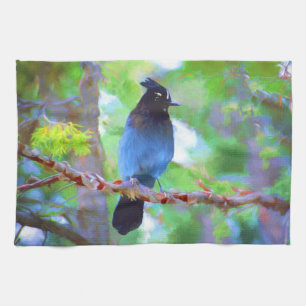 Steller's Jay Painting - Original Bird Art Tea Towel