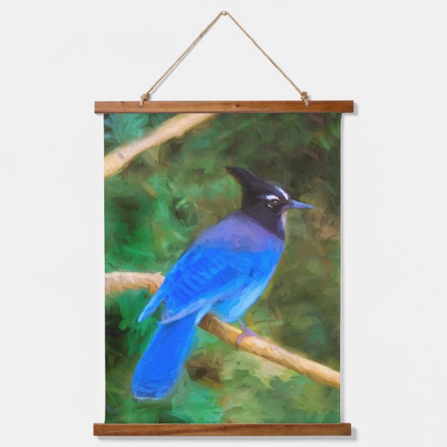 Steller's Jay Painting - Original Wild Bird Art Hanging Tapestry (Front)
