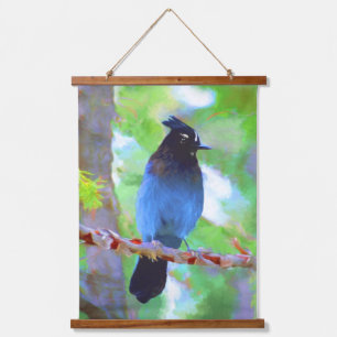Steller's Jay Painting - Original Wild Bird Art Hanging Tapestry