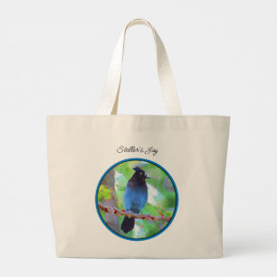 Steller's Jay Painting Original Wild Bird Art Large Tote Bag