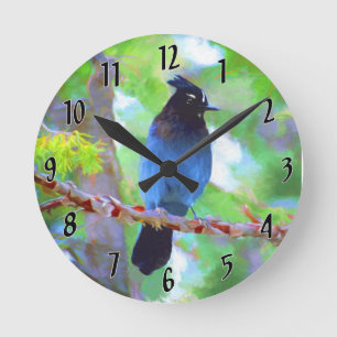 Steller's Jay Painting - Original Wild Bird Art Round Clock