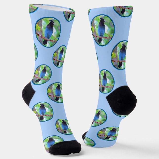 Steller's Jay Painting Original Wild Bird Art Socks (Angled)