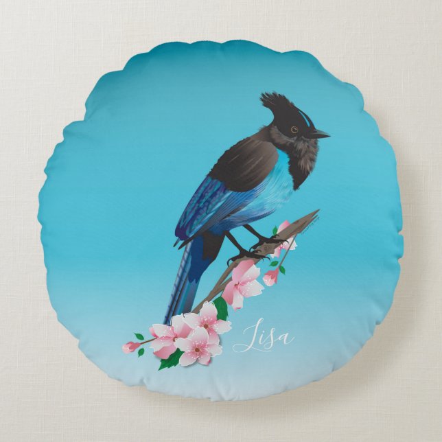 Steller's Jay Round Pillow (Front)