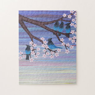 steller's jays & cherry blossoms jigsaw puzzle