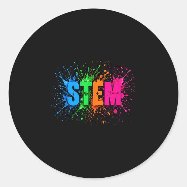 Stem colourful paint splash science engineering classic round sticker (Front)