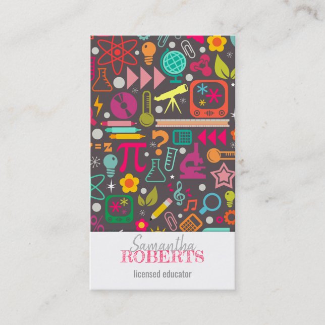 STEM GIrls Rule Educator Teacher Tutor Grey Business Card (Front)