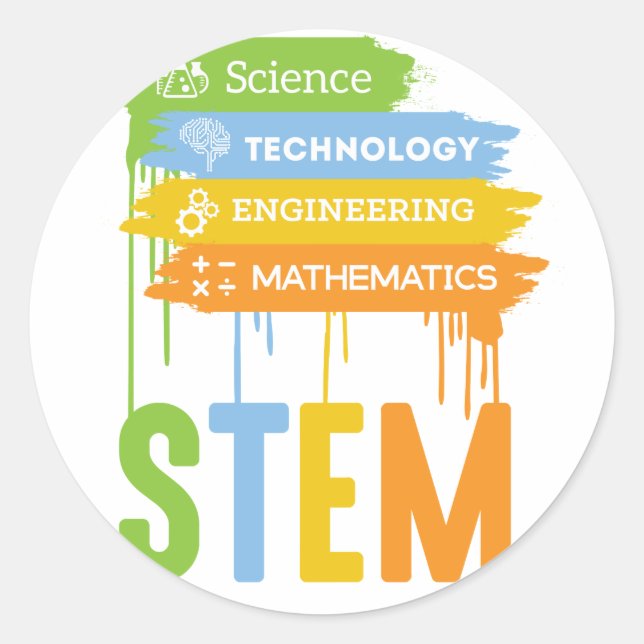 STEM Science Technology Engineering Math School Classic Round Sticker (Front)