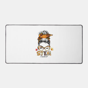 STEM Teacher Messy Bun Fall Vibes Autumn Thanksgiv Desk Mat