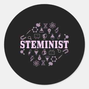 Steminist Female Scientist Steminist Pun Classic Round Sticker
