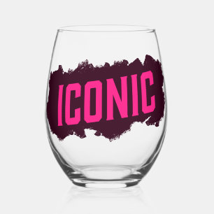 Stemless Wine Glass Iconic Bold Pink Brush Stroke