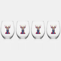 Stemless Wine Glass - The Colourful Deer Artwork