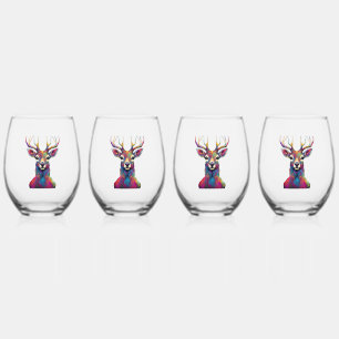 Stemless Wine Glass - The Colourful Deer Artwork