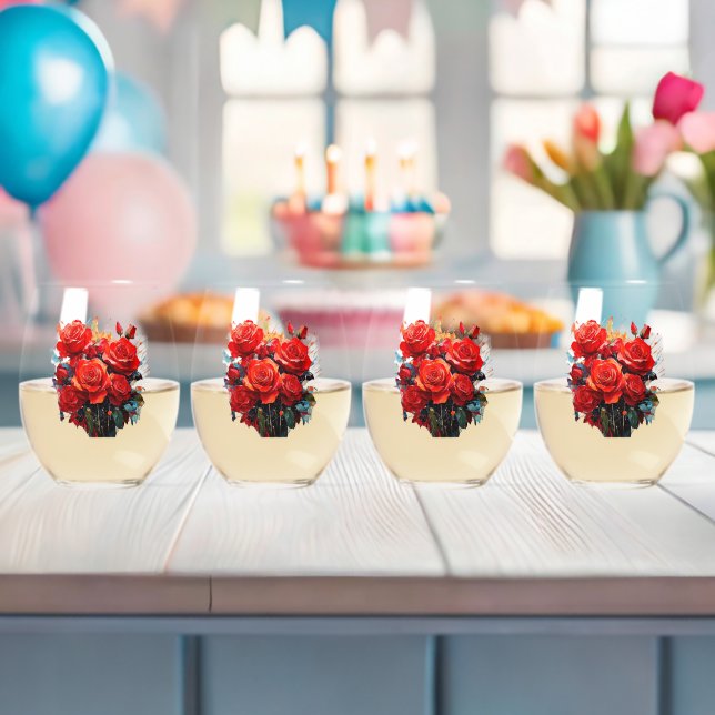 Stemless Wine Glass - The Red Roses Artwork (Insitu (Baby Shower))