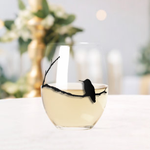 Stemless Wineglass - Hummingbird on Branch Wine Glass