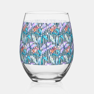 Stemless Wineglass with Colourful Butterflies Wine Glass