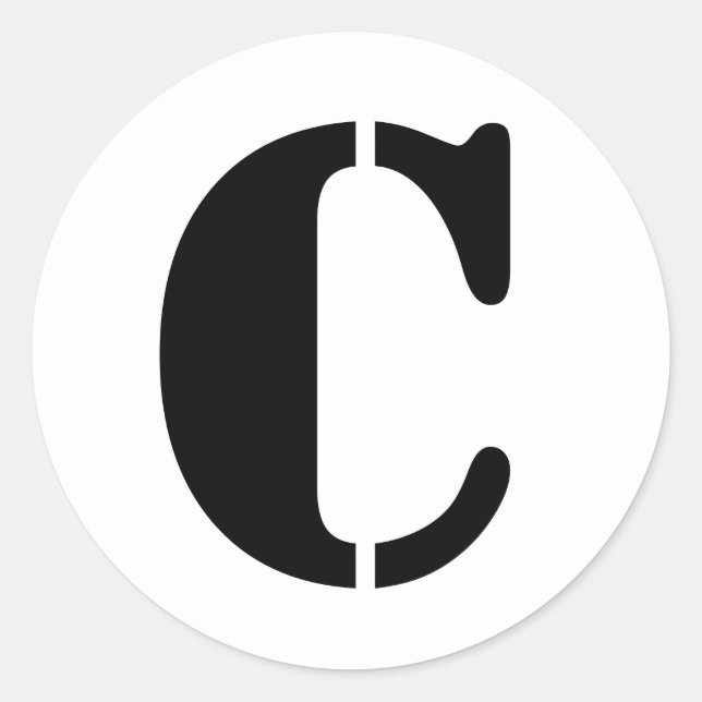 Stencil Alphabet by Janz Letter C White Classic Round Sticker (Front)