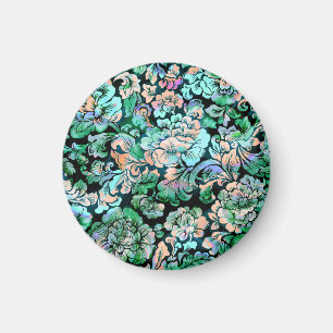 Stencil Floral in Green and Peach Magnet