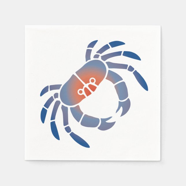 Stencil Maryland Blue Crab in Blue and Coral Napkin (Front)