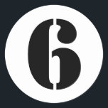 Stencil Numbers by Janz Number 6 Six White Classic Round Sticker<br><div class="desc">Artistic Numbers by Janz © 2008-2020 Jan Fitzgerald. All rights reserved. Graphic Design,  Artwork,  and Photography by Jan and Michael Fitzgerald.</div>