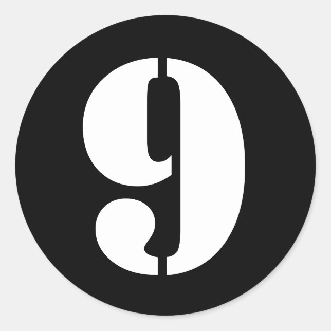 Stencil Numbers by Janz Number 9 Nine Black Classic Round Sticker (Front)